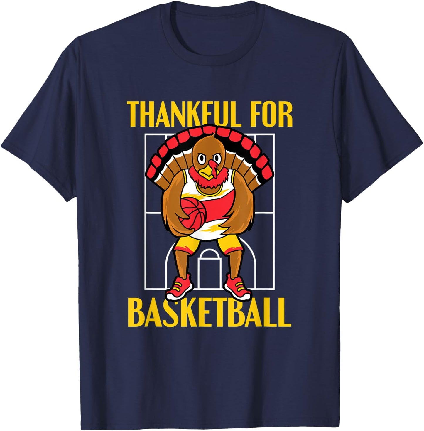 Thankful For Basketball Turkey Thanksgiving Basketball T-Shirt - T-Shirt | Navy