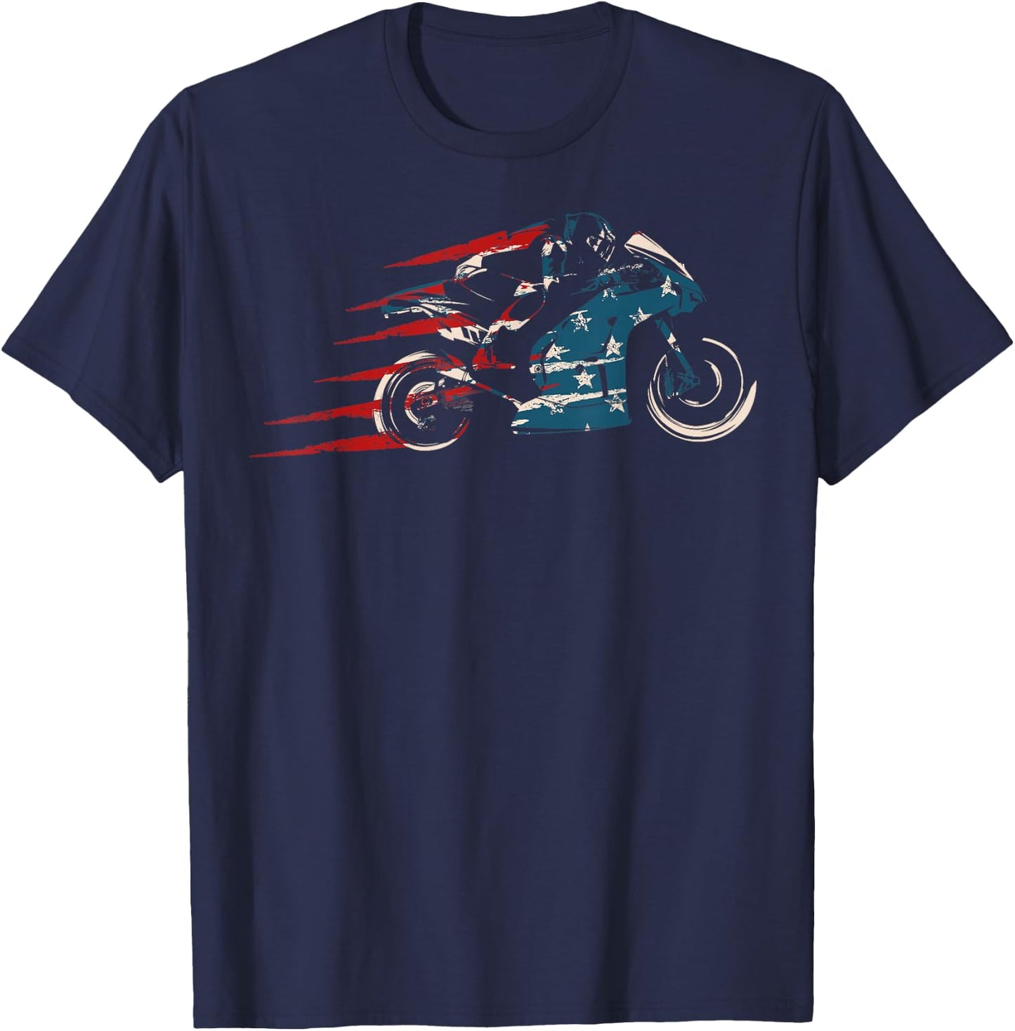Super Bike Moto GP Pride US Flag Patriotic Dirt Bikers T-Shirt - T-Shirt | Navy