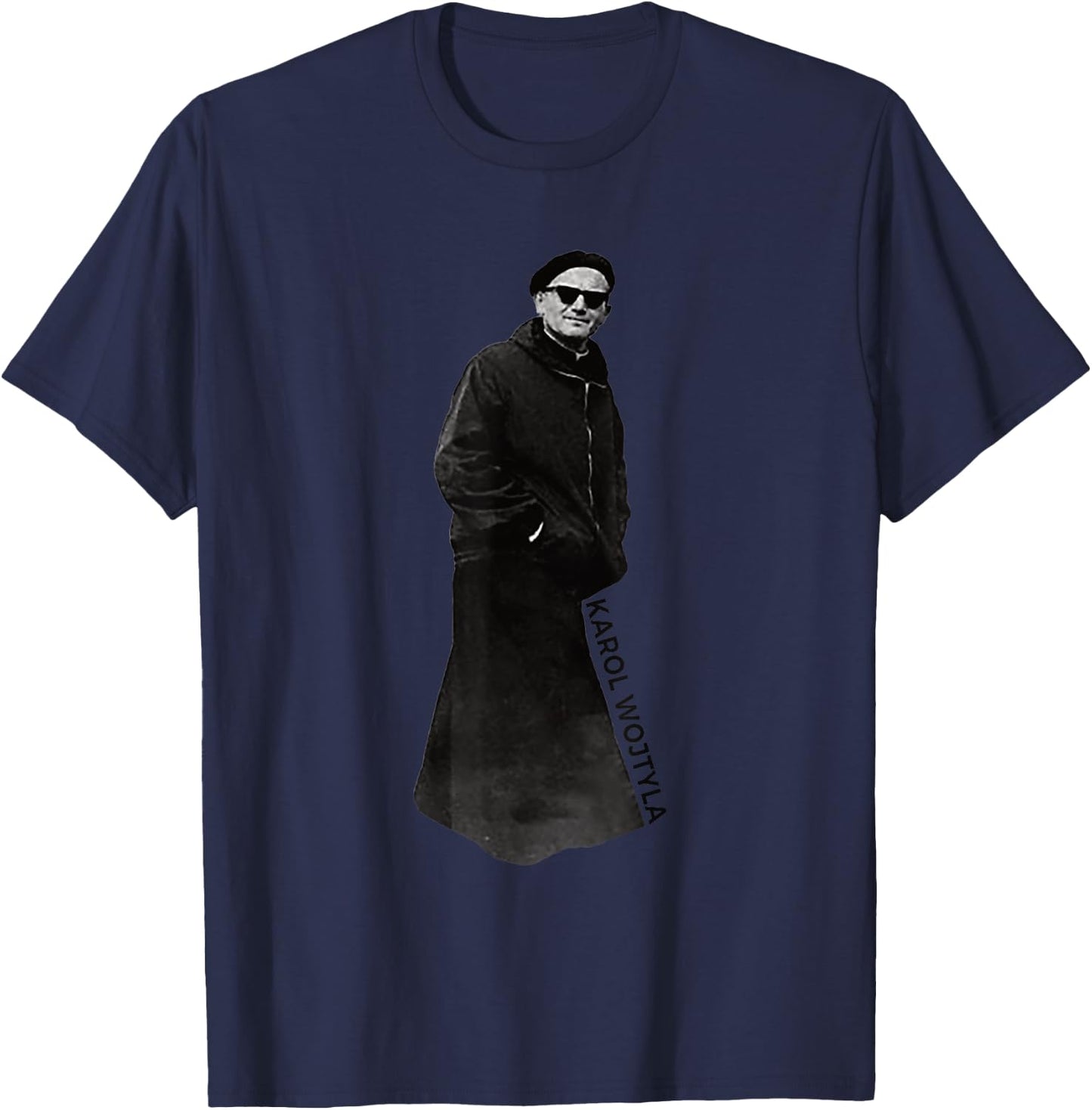 MJ Sacred Art Pope Saint John Paul II with Sunglasses Catholic T-Shirt - T-Shirt | Navy
