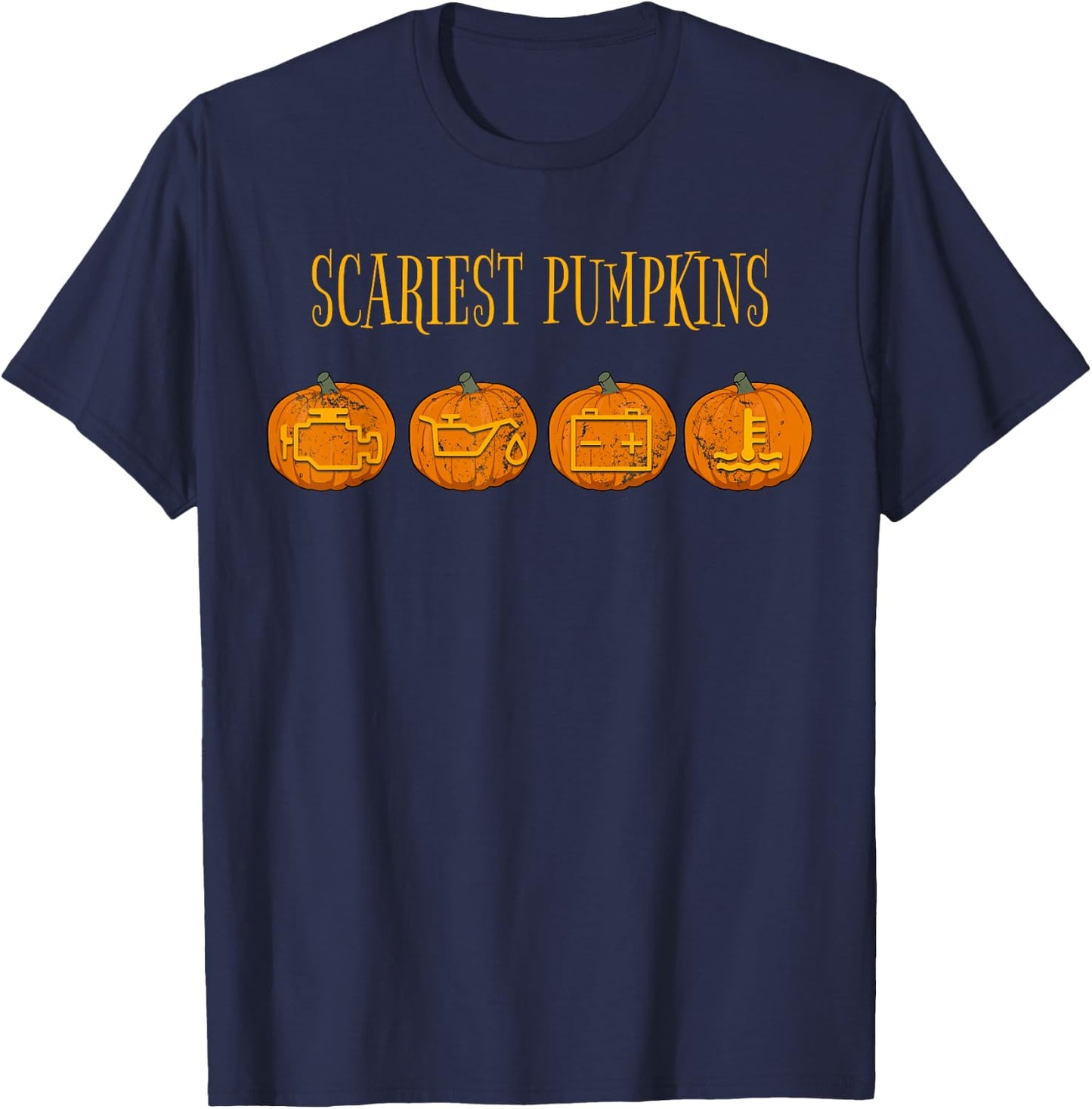Scary Pumpkin Halloween Car Mechanic Funny Joke Check Engine T-Shirt - T-Shirt | Navy