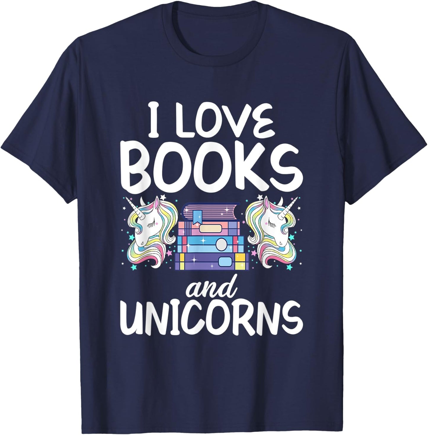 I like Books and Unicorns Reading Girl T-Shirt - T-Shirt | Navy