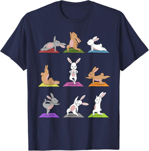 Bunny Yoga Funny Rabbits In Yoga Poses On Meditation Mats T-Shirt - T-Shirt | Navy
