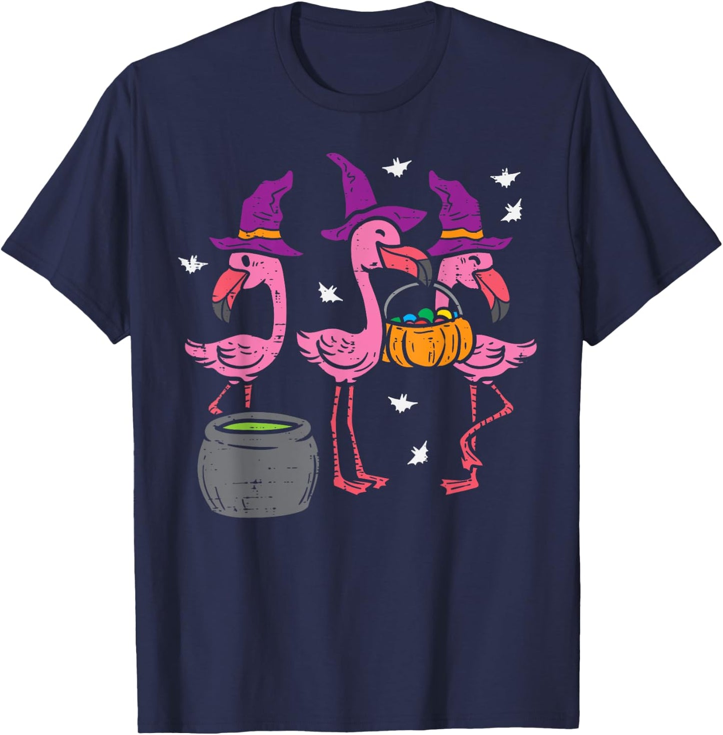Witch Flamingos Animal Bird Flamingoween Halloween Women T-Shirt - T-Shirt | Navy
