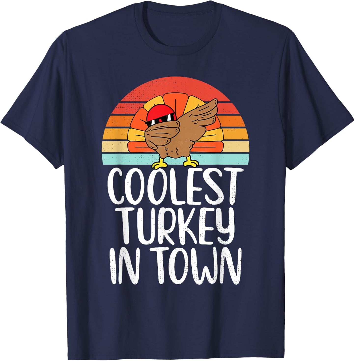 Coolest Turkey In Town Dabbing Turkey Thanksgiving Day Boys T-Shirt - T-Shirt | Navy