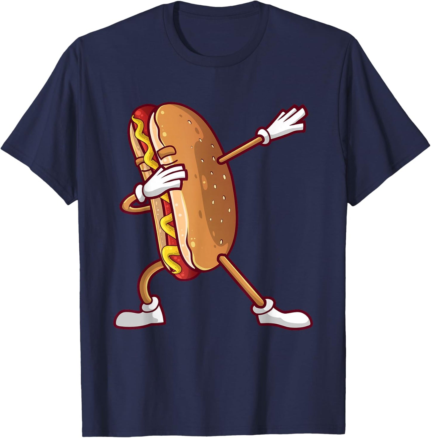Cute Dabbing Hot Dog Design for Kids Men Women Dancing Food Small T-Shirt - T-Shirt | Navy