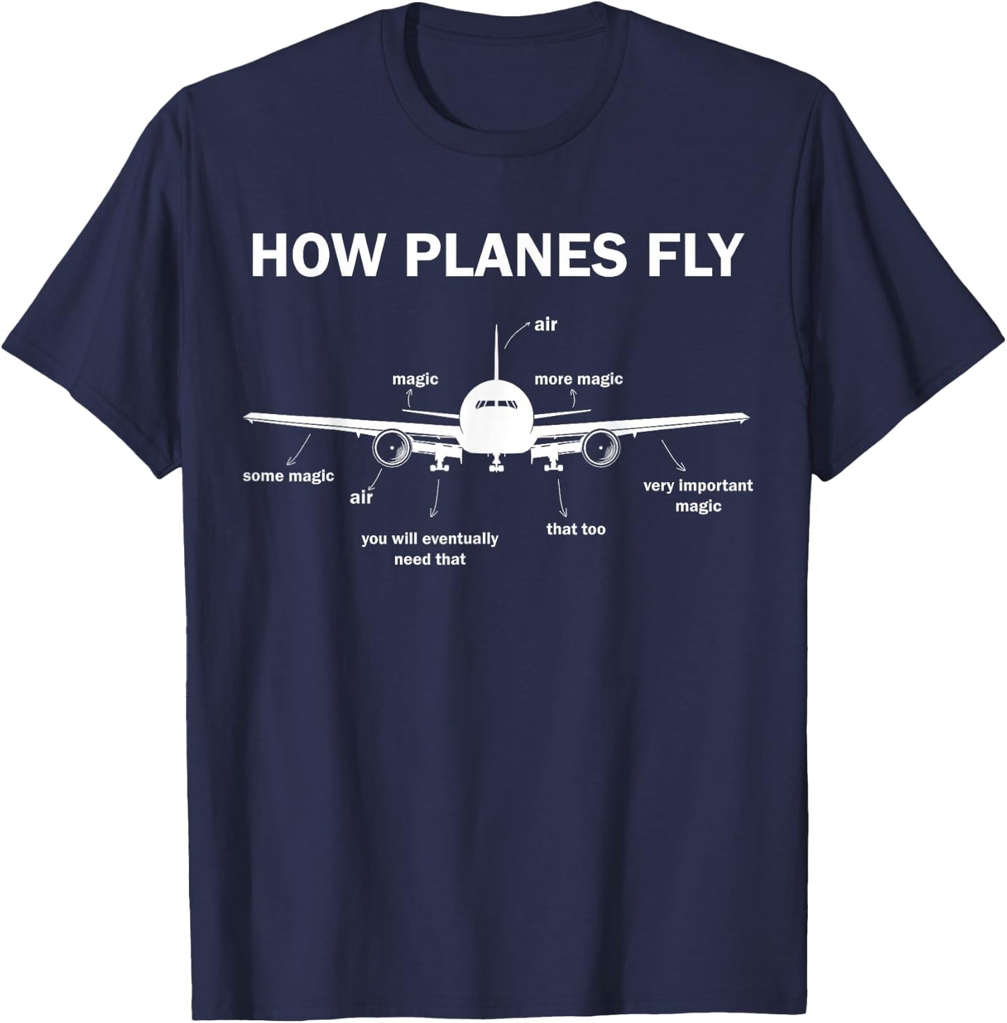 Funny Aviation Engineering Gift How Planes Fly Diagram T-Shirt - T-Shirt | Navy