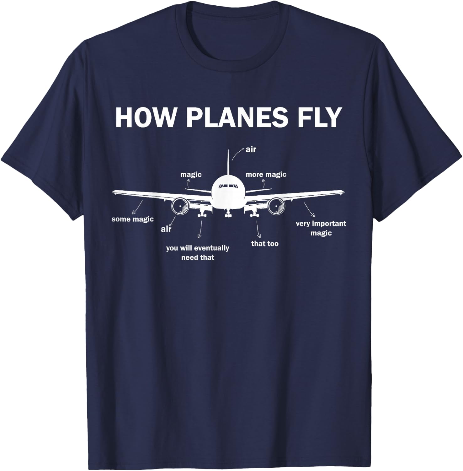 Funny Aviation Engineering Gift How Planes Fly Diagram T-Shirt - T-Shirt | Navy