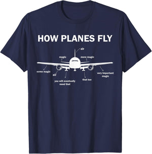 Funny Aviation Engineering Gift How Planes Fly Diagram T-Shirt - T-Shirt | Navy