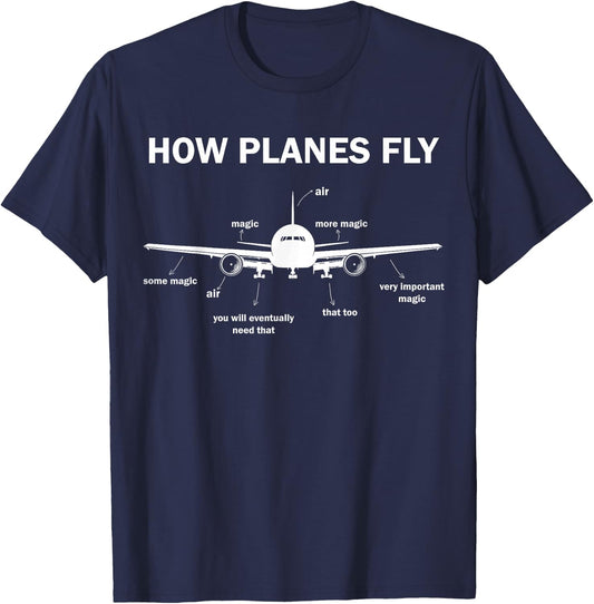 Funny Aviation Engineering Gift How Planes Fly Diagram T-Shirt - T-Shirt | Navy
