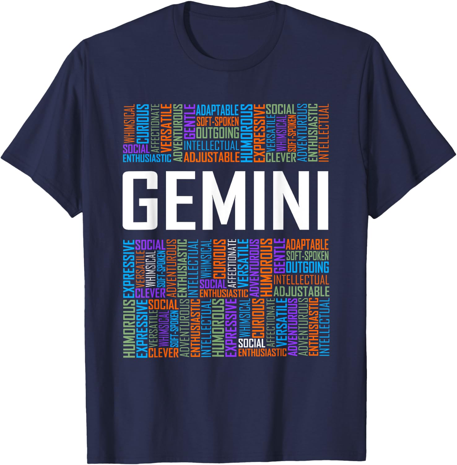 Gemini Zodiac Traits Horoscope Astrology Sign Gift Words T-Shirt - T-Shirt | Navy