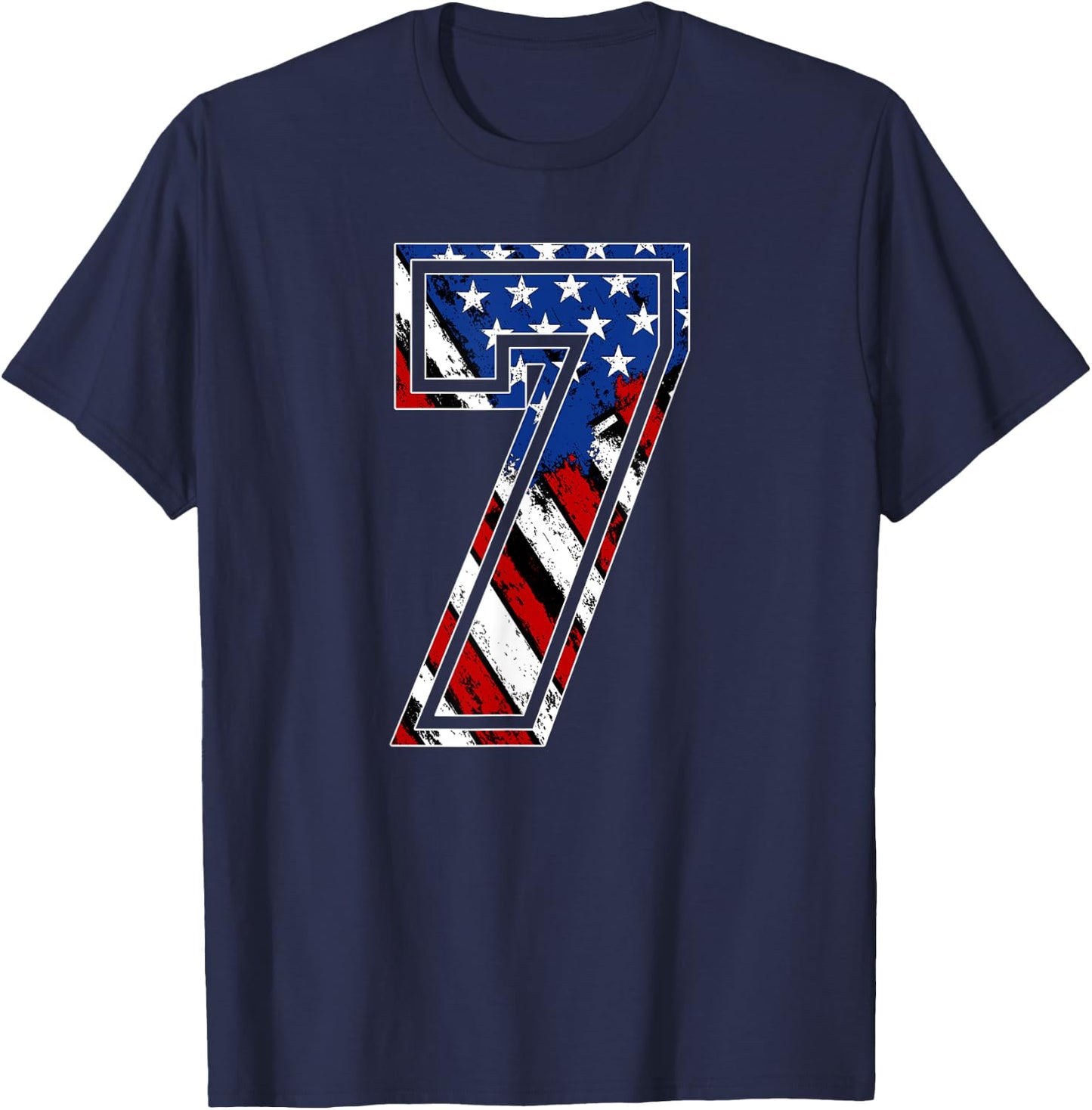 Number 7 Red White and Blue American Flag #7 Jersey Shirt T-Shirt - T-Shirt | Navy