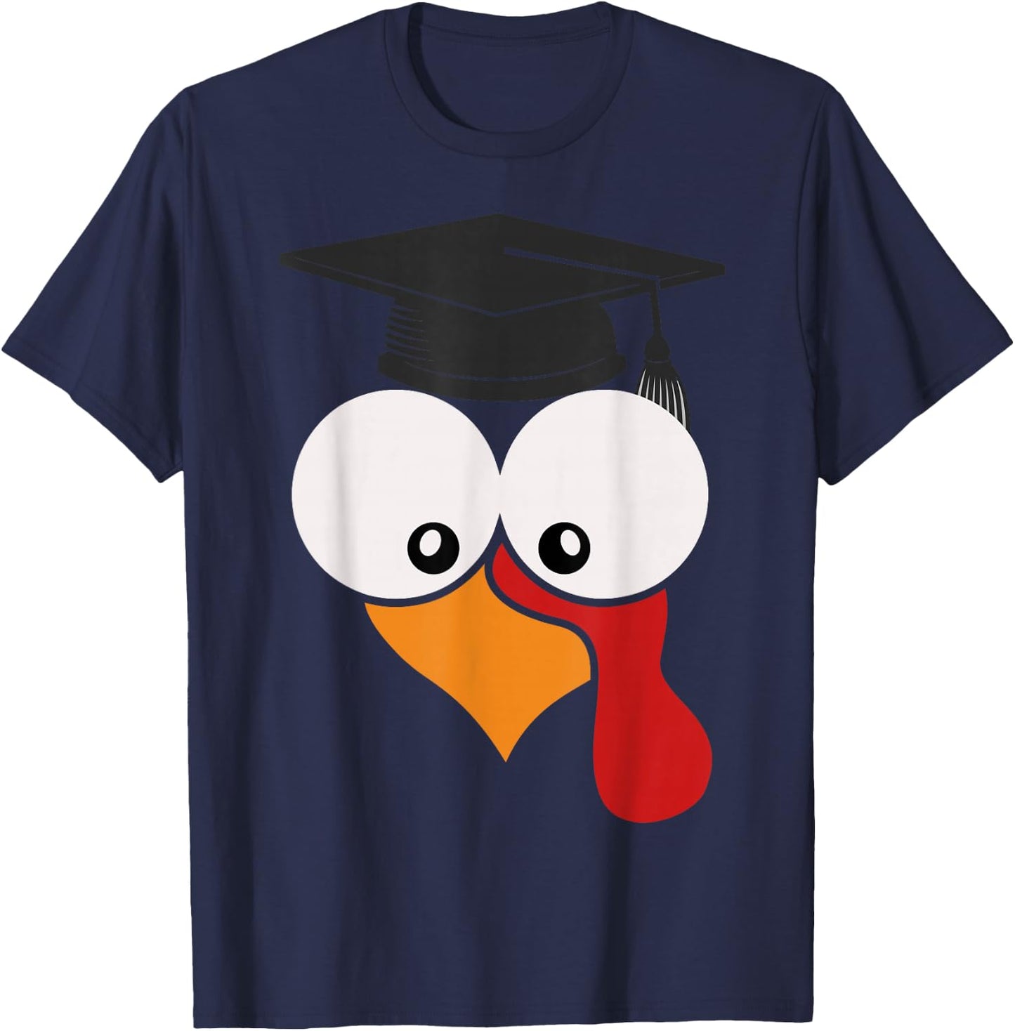 Funny Turkey Face With Academic Hat Thanksgiving Graduation T-Shirt - T-Shirt | Navy