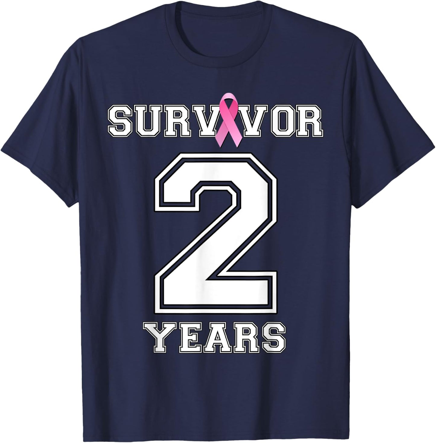 2 Years Breast Cancer Survivor Gifts Pink Ribbon T-Shirt - T-Shirt | Navy