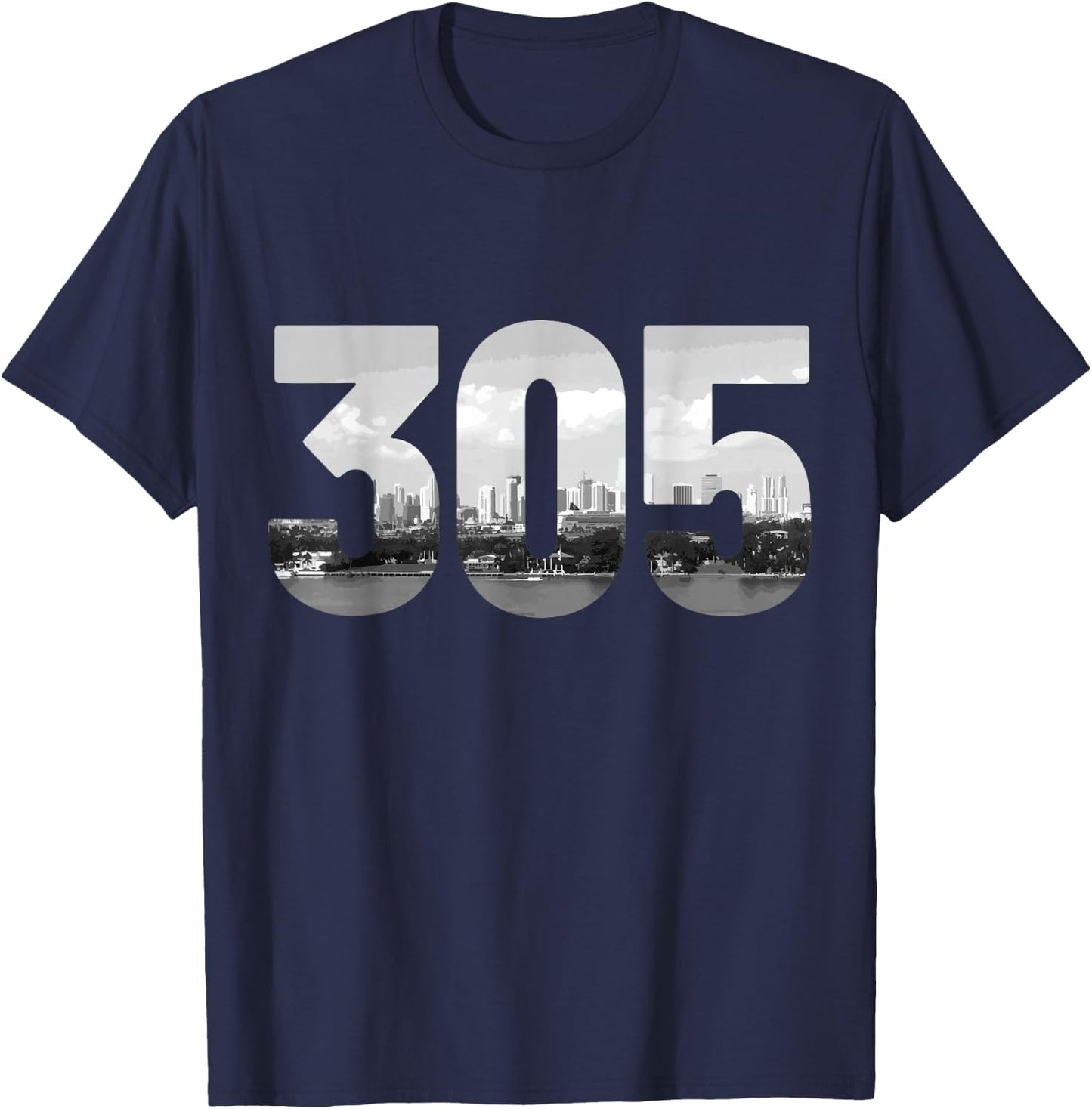 Miami 305 Area Code Skyline Florida Vintage T-Shirt - T-Shirt | Navy
