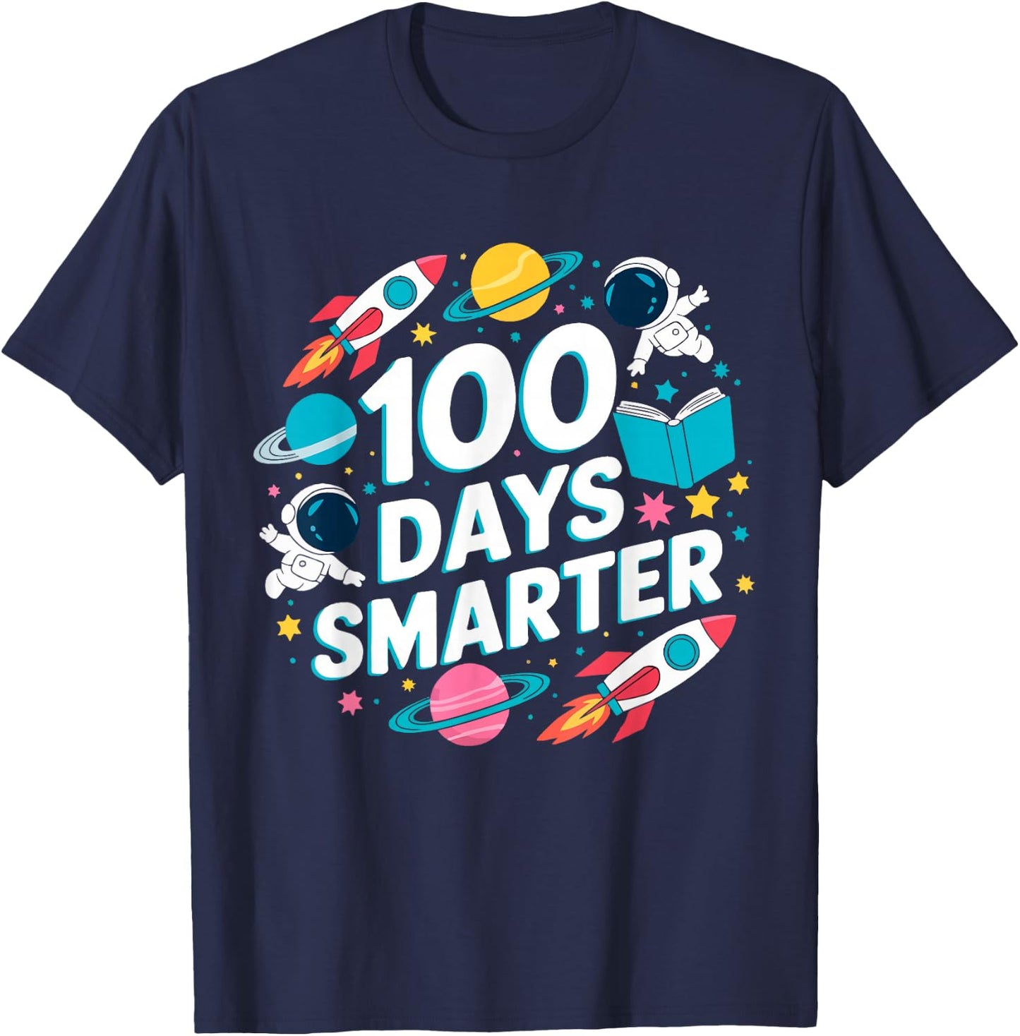 100 Days Smarter Space Astronaut 100th Day of School kids T-Shirt - T-Shirt | Navy
