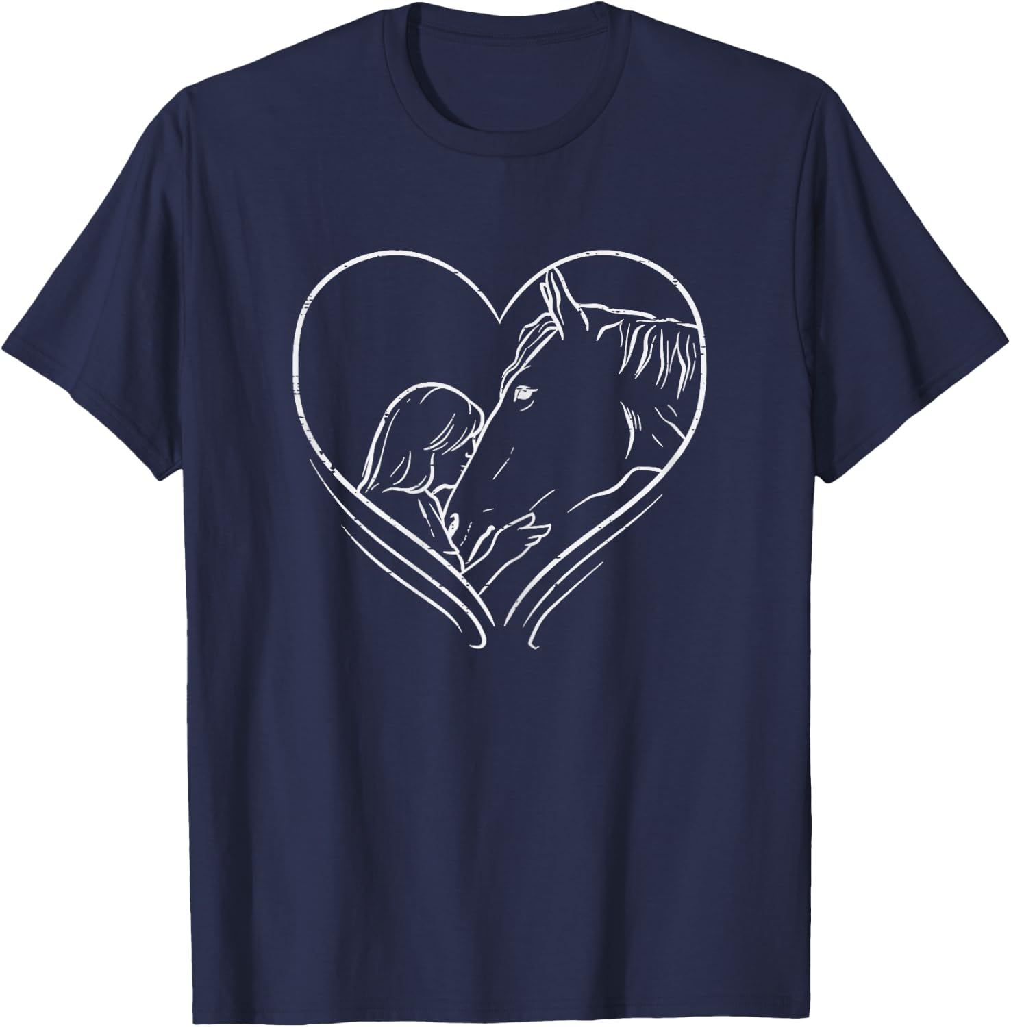Heart Girl Kissing Horse Riding Rider Equestrian Girls Women T-Shirt - T-Shirt | Navy