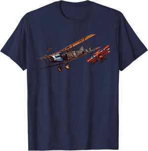 World War I Aerial Combat British German Biplane T-Shirt - T-Shirt | Navy