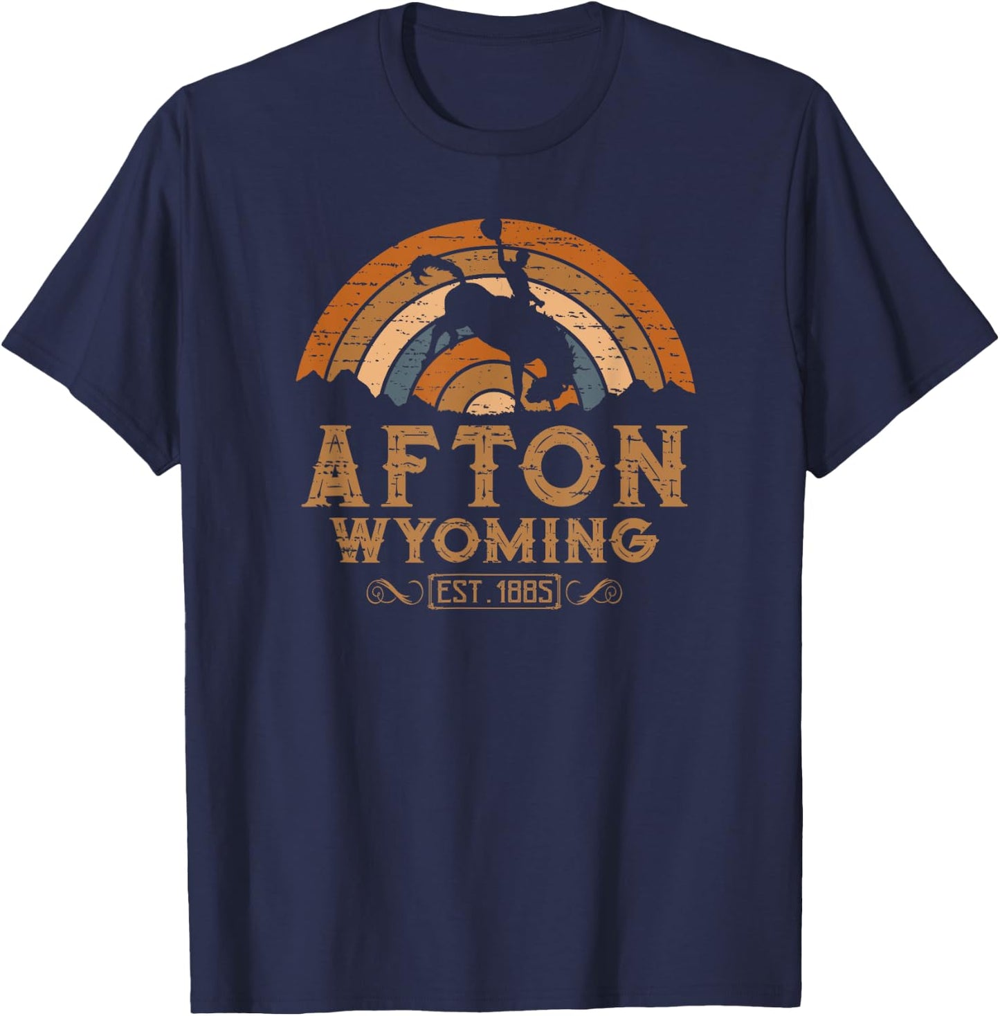 Afton Wyoming WY Retro Style Rodeo Cowboy T-Shirt - T-Shirt | Navy