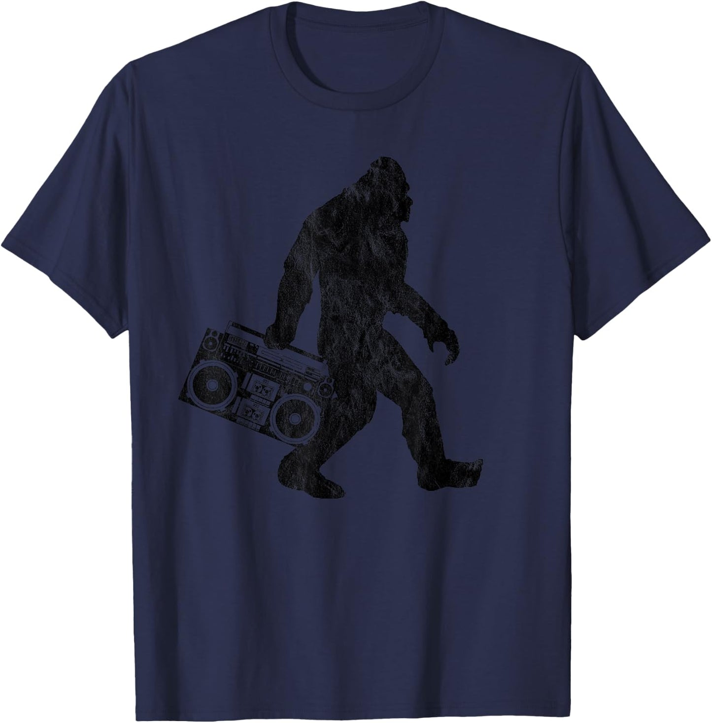 Retro Bigfoot Boom Box Radio Silhouette Graphic T-Shirt - T-Shirt | Navy