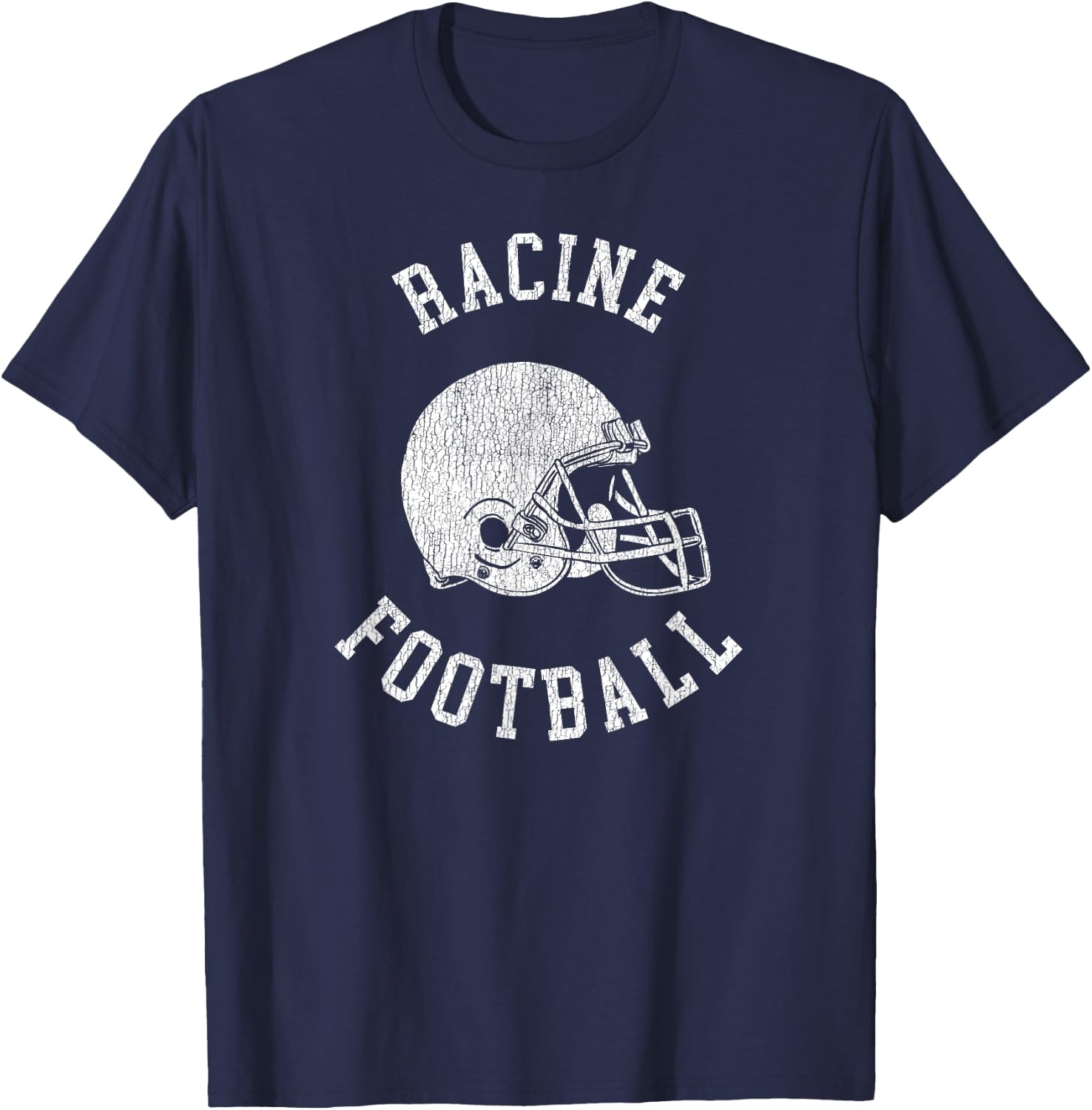 Racine Football Throwback Football Helmet Retro Distressed T-Shirt - T-Shirt | Navy