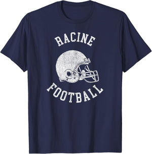 Racine Football Throwback Football Helmet Retro Distressed T-Shirt - T-Shirt | Navy