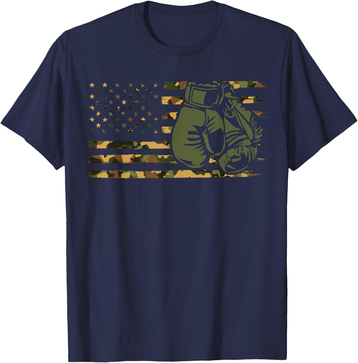 Camo Boxing USA Flag for Boxer - American Flag Boxing T-Shirt - T-Shirt | Navy
