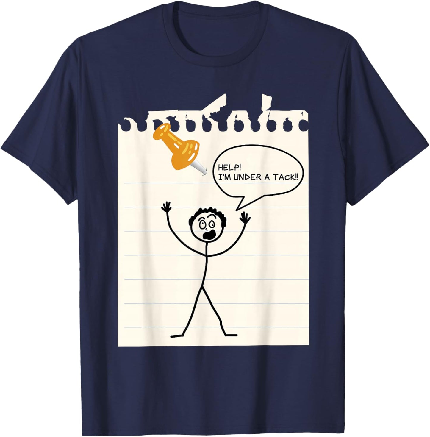 Stick Man Silly Stuff Black Short Sleeve - Stick Figure Under A Tack T-Shirt - T-Shirt | Navy