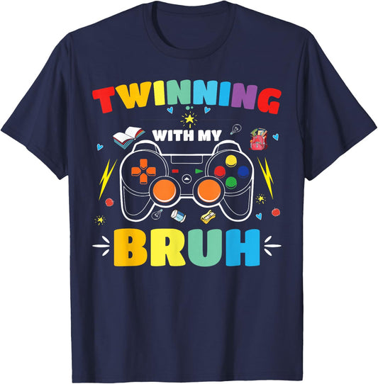 Twinning with My Bestie Kids Boys Funny Twin Day T-Shirt - T-Shirt | Navy