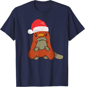 Platypus Christmas Australian Animal Xmas Santa Hat T-Shirt - T-Shirt | Navy
