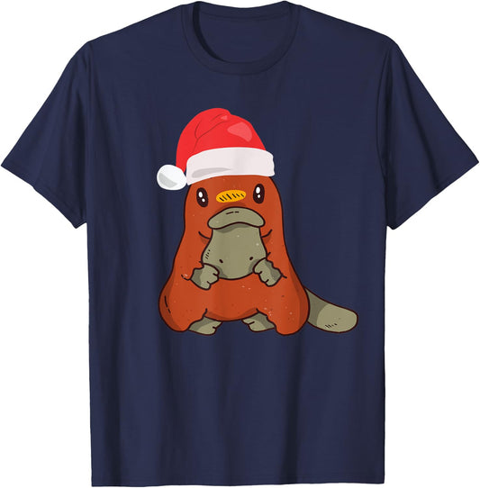 Platypus Christmas Australian Animal Xmas Santa Hat T-Shirt - T-Shirt | Navy