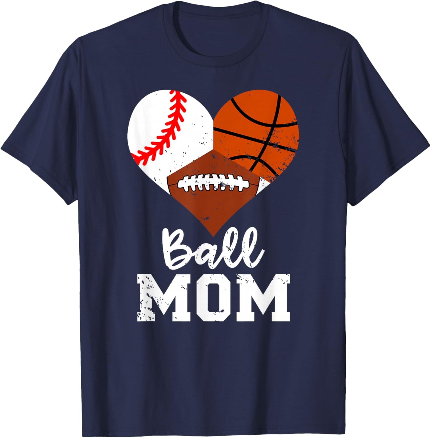 Ball Mom Funny Baseball Football Basketball Mom T-Shirt - T-Shirt | Navy