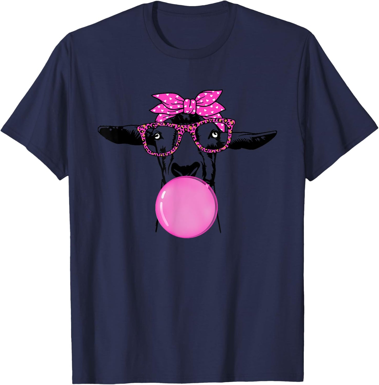 Funny Goat with Bubble Gum Bandana Glasses T-Shirt - T-Shirt | Navy