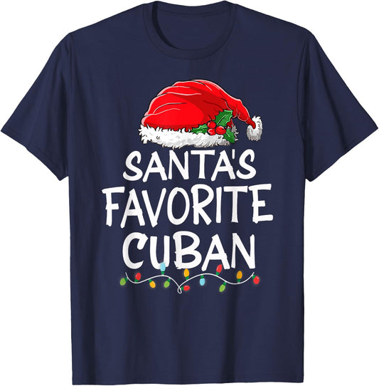 Santa's Favorite Cuban Christmas Santa Claus tree lights T-Shirt - T-Shirt | Navy