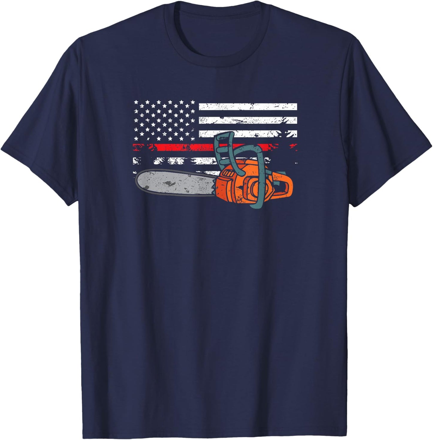 Wildland Firefighter Chainsaw Red Line American Flag Men T-Shirt - T-Shirt | Navy