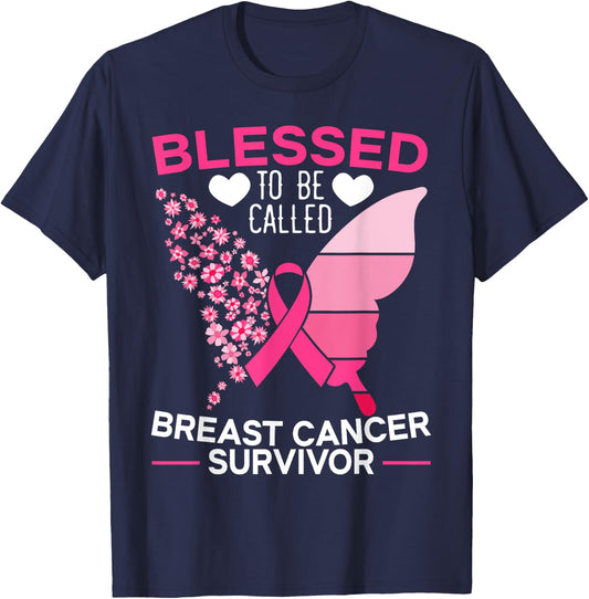Blessed To Be Called Breast Cancer Survivor Chemotherapy T-Shirt - T-Shirt | Navy