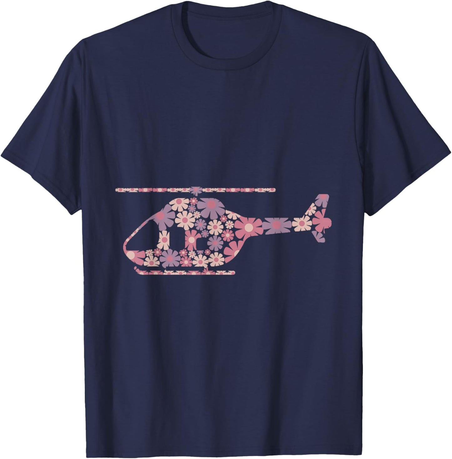 Floral Flower Silhouette Helicopter Pilot Girl Women T-Shirt - T-Shirt | Navy