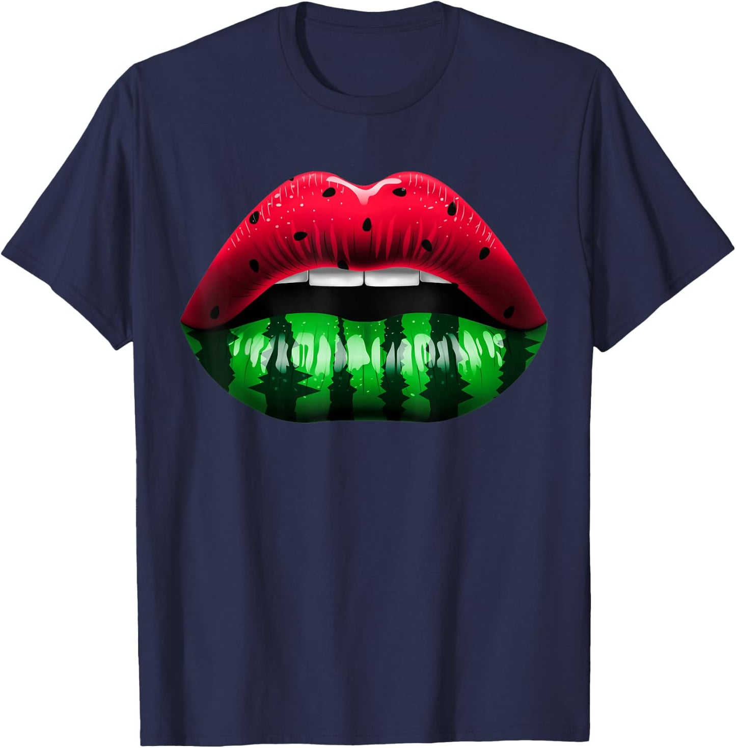 Watermelon Lips Funny Watermelon Day Women Sexy Lips T-Shirt - T-Shirt | Navy