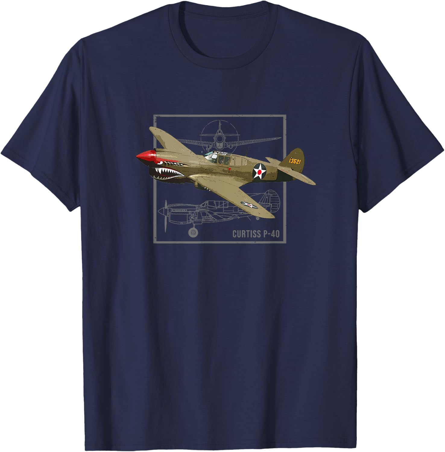 Curtiss P-40 Warhawk | WW2 Fighter Plane T-Shirt - T-Shirt | Navy