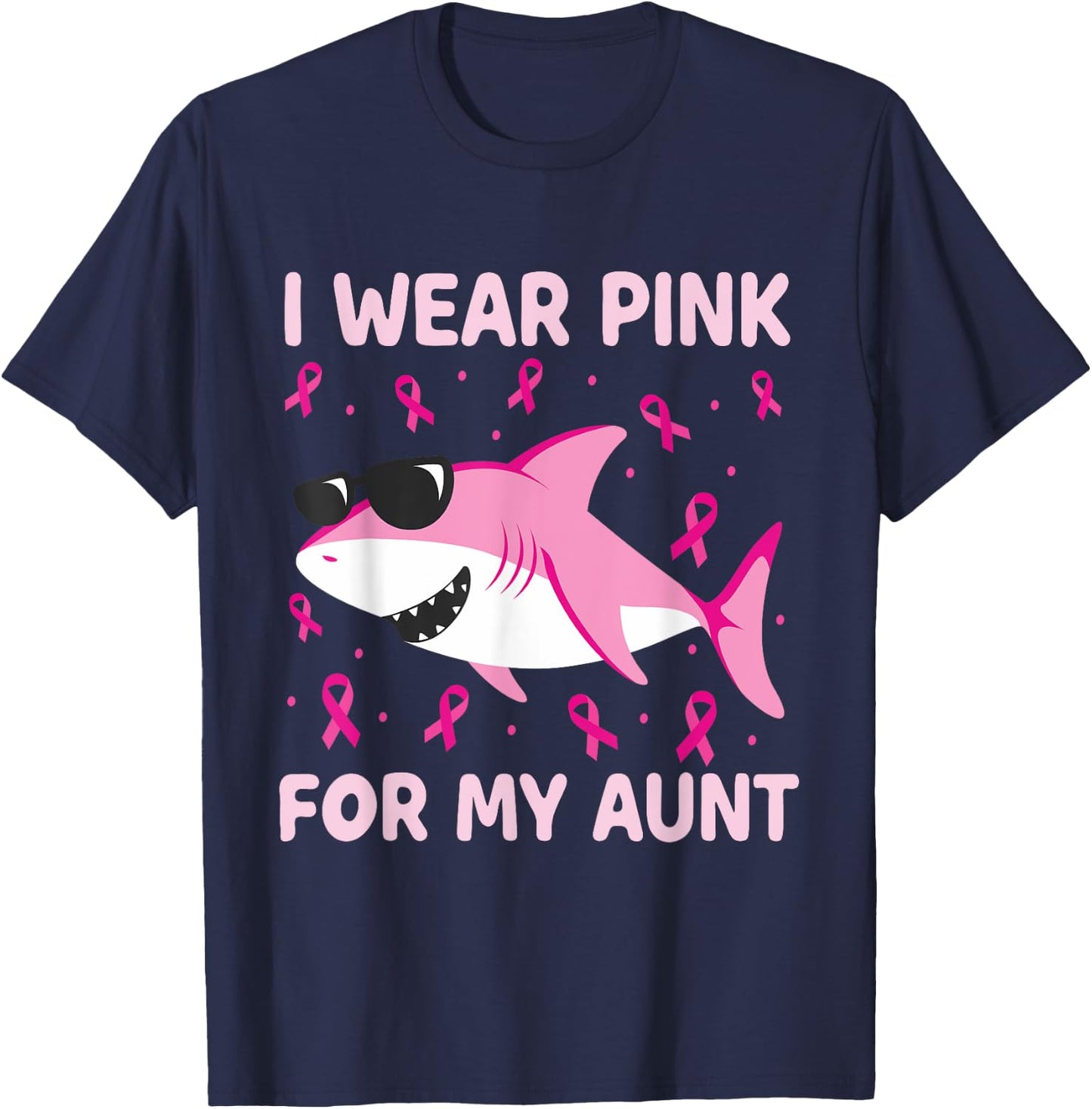 Shark I Wear Pink For My Aunt Breast Cancer Kids Boy T-Shirt - T-Shirt | Navy