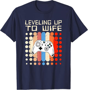 Leveling Up To Wife Gaming Engagement Bride Announcement T-Shirt - T-Shirt | Navy