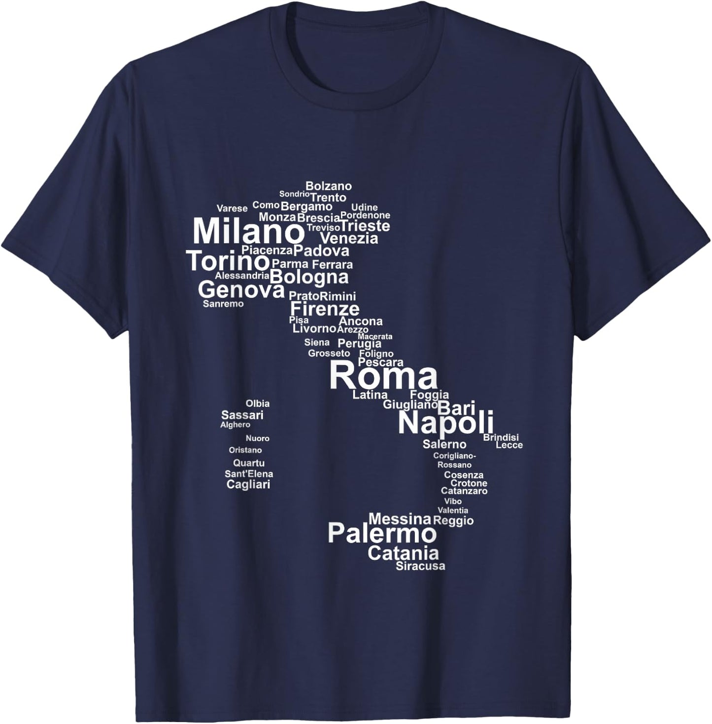 Italy Map Silhouette Towns Cities Rome Milan Travel Europe T-Shirt - T-Shirt | Navy