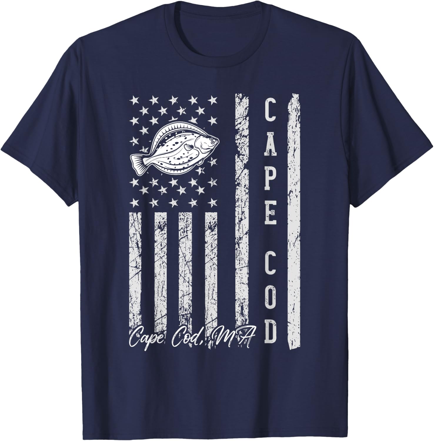 Cape Cod Massachusetts for Fluke Fishing Fishermen T-Shirt - T-Shirt | Navy