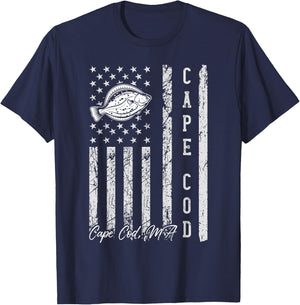 Cape Cod Massachusetts for Fluke Fishing Fishermen T-Shirt - T-Shirt | Navy