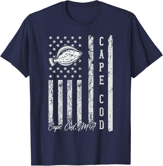 Cape Cod Massachusetts for Fluke Fishing Fishermen T-Shirt - T-Shirt | Navy