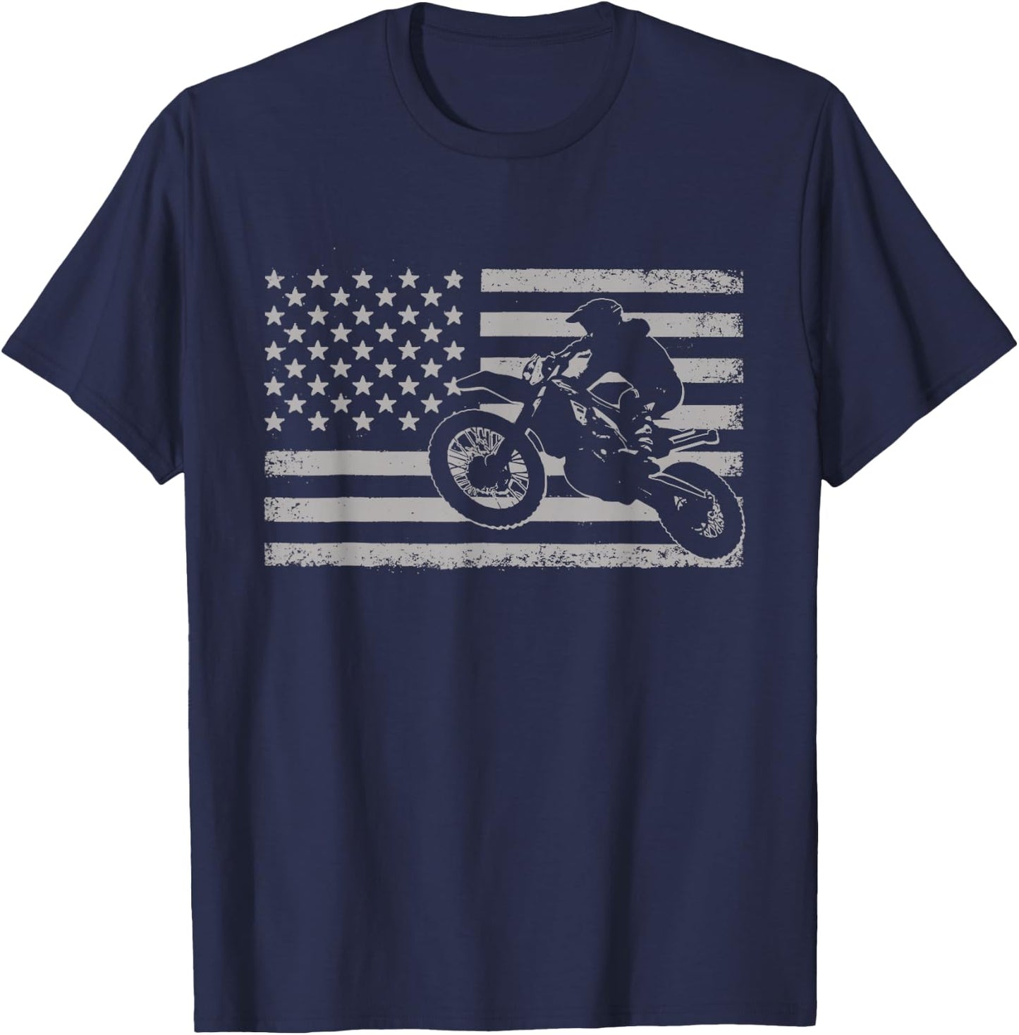 Dirt Bike Rider American Flag Motocross Enduro Men T-Shirt - T-Shirt | Navy