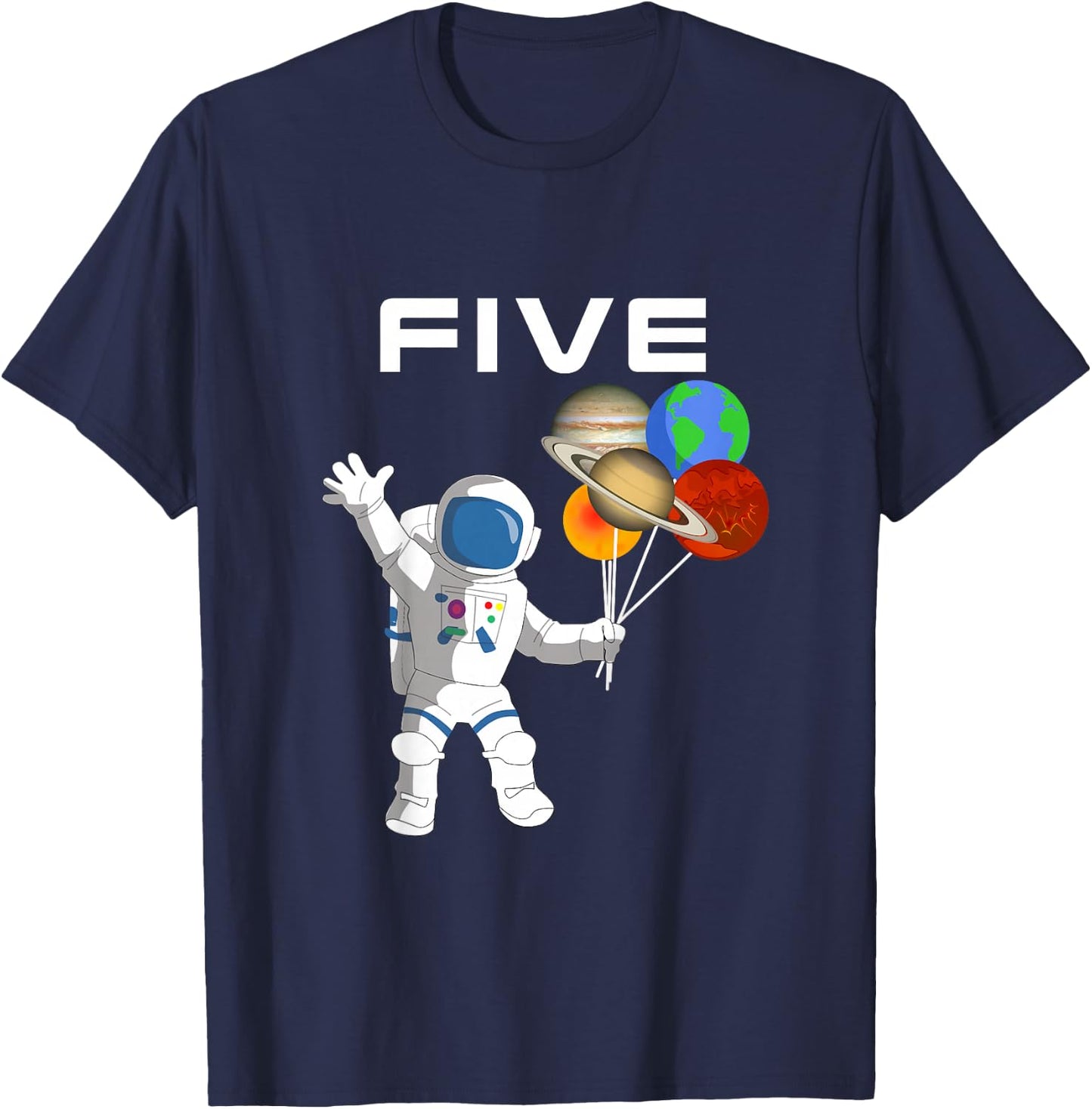 Kids 5 Year Old Outer Space Birthday Party 5th Birthday Shirt B T-Shirt - T-Shirt | Navy