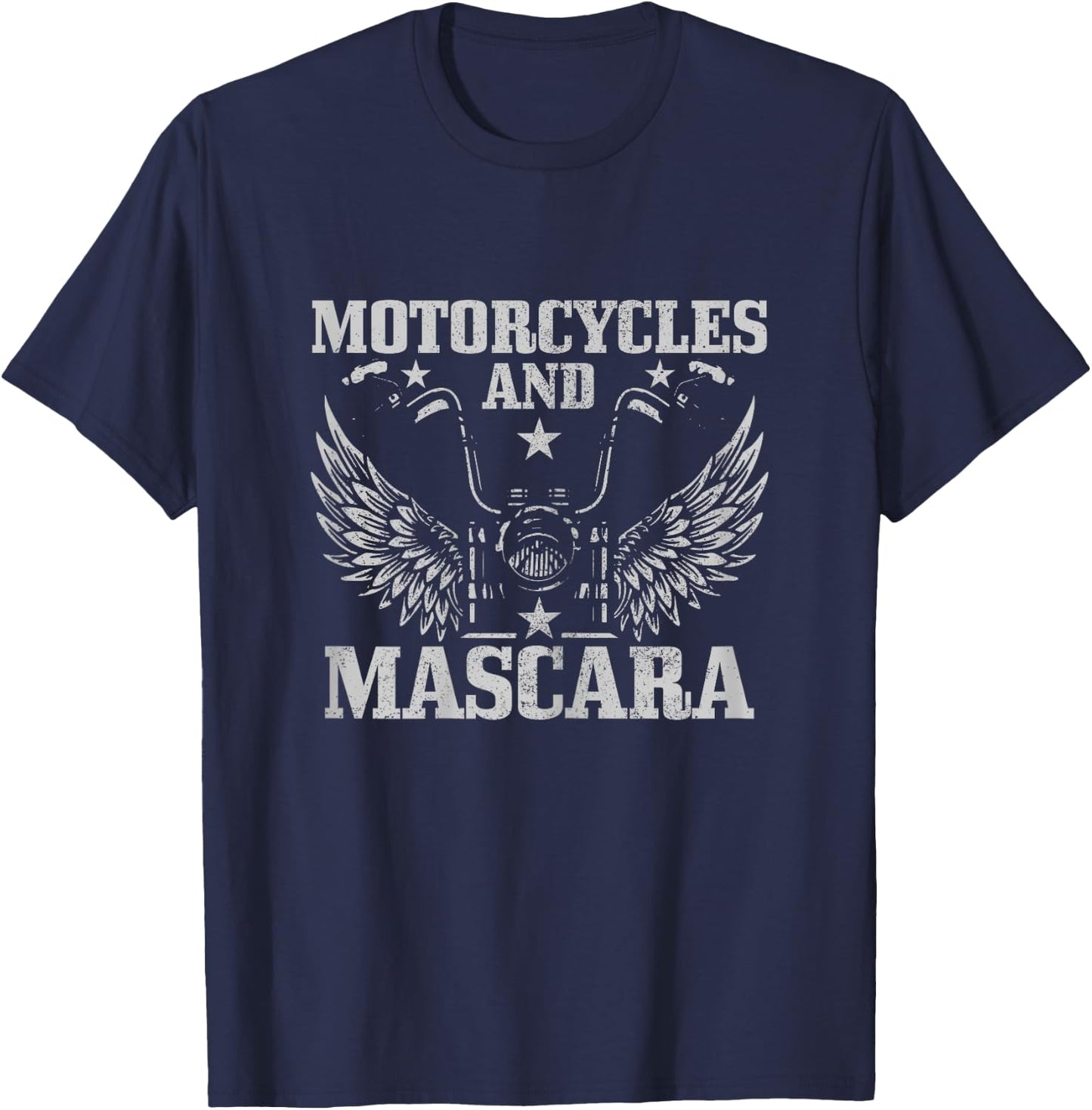 Motorcycles And Mascara Biker Girl Funny Vintage Biker T-Shirt - T-Shirt | Navy