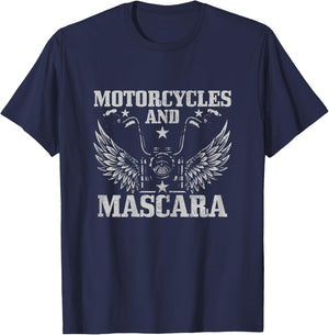 Motorcycles And Mascara Biker Girl Funny Vintage Biker T-Shirt - T-Shirt | Navy