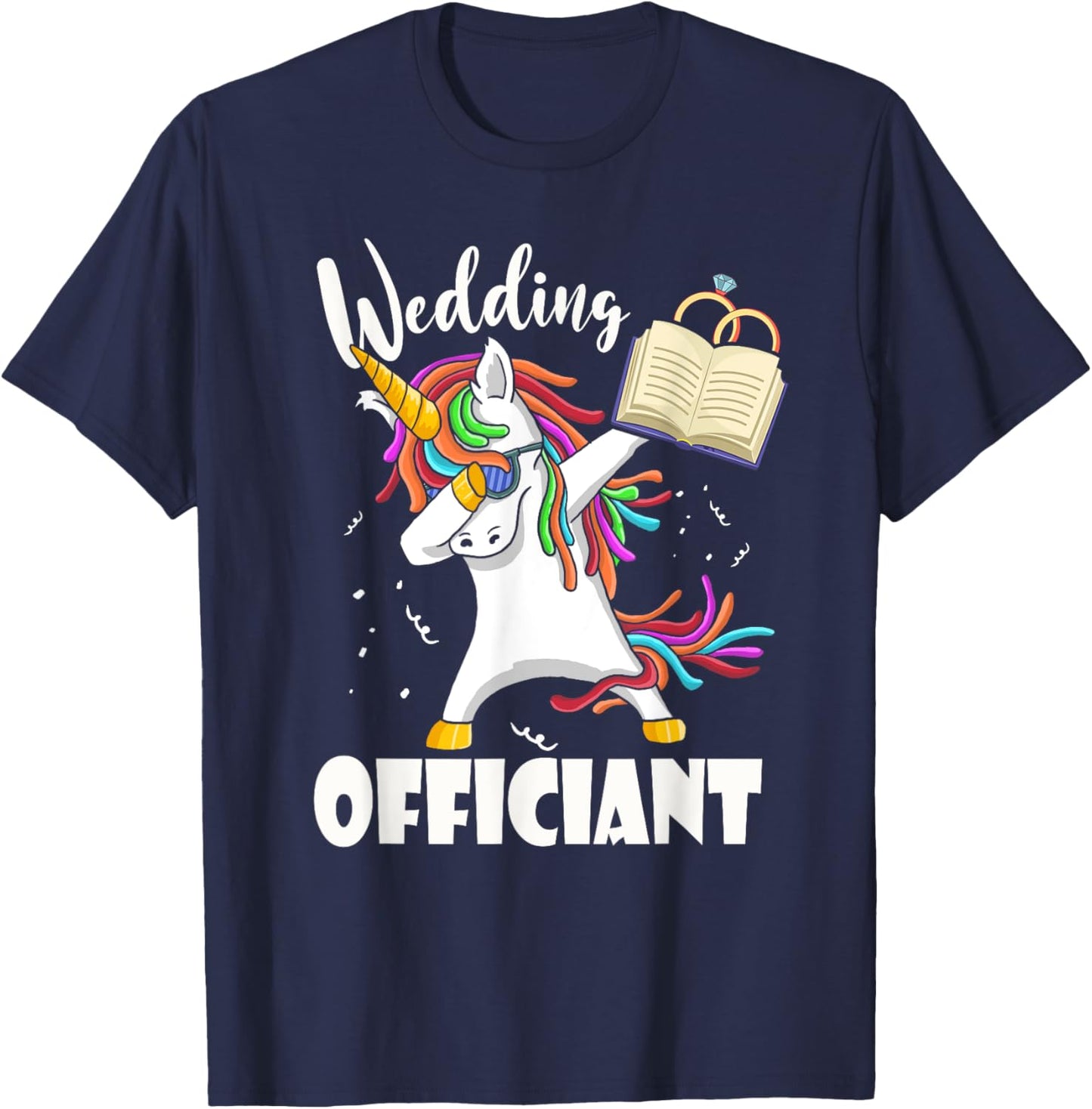 Funny Wedding Officiant Cute Dabbing Unicorn Pastor Wedding T-Shirt - T-Shirt | Navy
