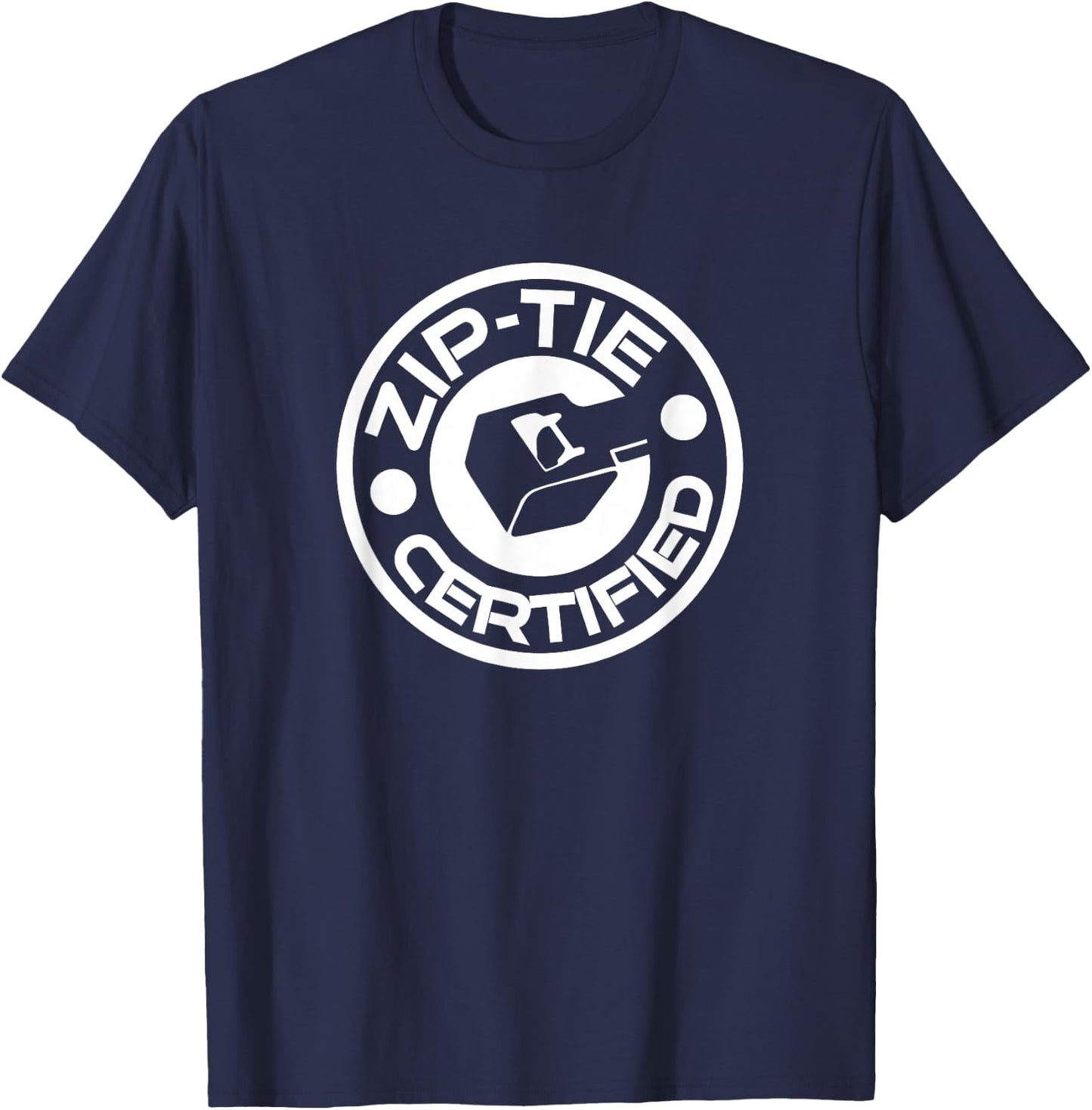 Funny Mechanic Novelty Merch Zip Tie Certified ZipTie Technician Fix It Man Jimmy Rigging Black Cotton 90% Polyester 10% Men's Small Classic Fit Round Collar Short Sleeve T-Shirt - T-Shirt | Navy